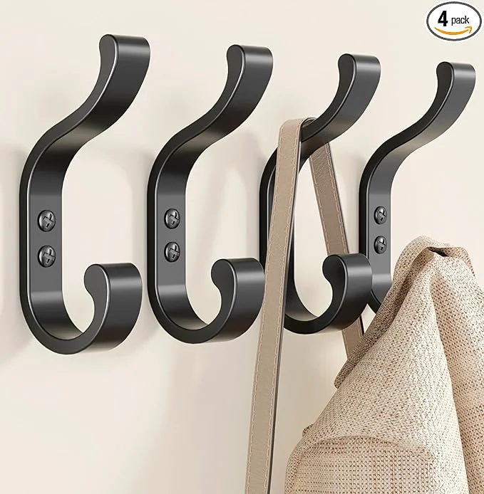 Crafted Coat Hooks Wall Mount for Hanging Heavy Duty Backpack Hooks for Wall Hold up to 30 lbs Large Hanger Hooks for Towels Purses Clothes Mudroom Bathroom Door Black 4 PackAbout ThisOverview Solid