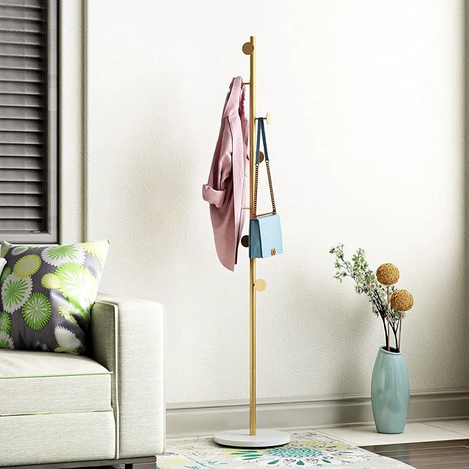 Outstanding Gold Coat Racks Metal Coat Rack standing with Hooks Entryway Coat Rack Stand Coat Racks with Marble Base Coat Tree for Hanging Clothes Hats BagsAbout ThisOverview Durable