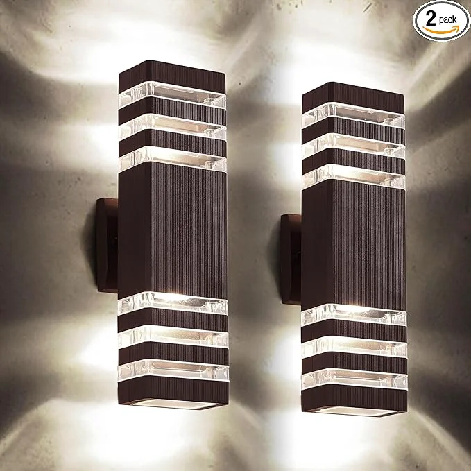 Certified tewei 2 Pack Outdoor Wall Lights Modern Exterior Light Fixture Wall Mount Brown Outdoor Lights for House Waterproof Aluminum Up and Down Porch Lights Wall Sconces for Garage Patio 3-LayerAbout ThisOverview High-Quality