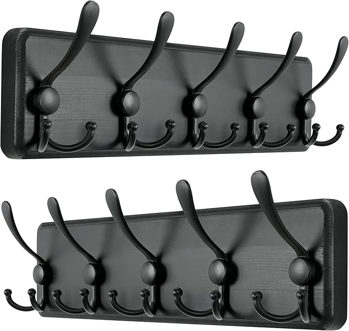 Green Dseap Coat Rack Wall Mounted - 5 Tri Hooks Heavy Duty Wooden Wall Coat Hanger Coat Hook for Clothes Hat Jacket Clothing Black Pack of 2About ThisOverview Healthy