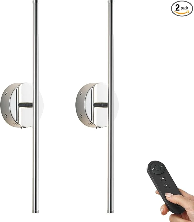 Effective Battery Operated Wall Sconces with Remote Control Dimmable Wall Sconces Set of Two 350°Rotate 3000K LED Chrome Wireless Wall Light for Living Room Bedroom Hallway 20.4 Inch 2 Pack About ThisOverview Verified