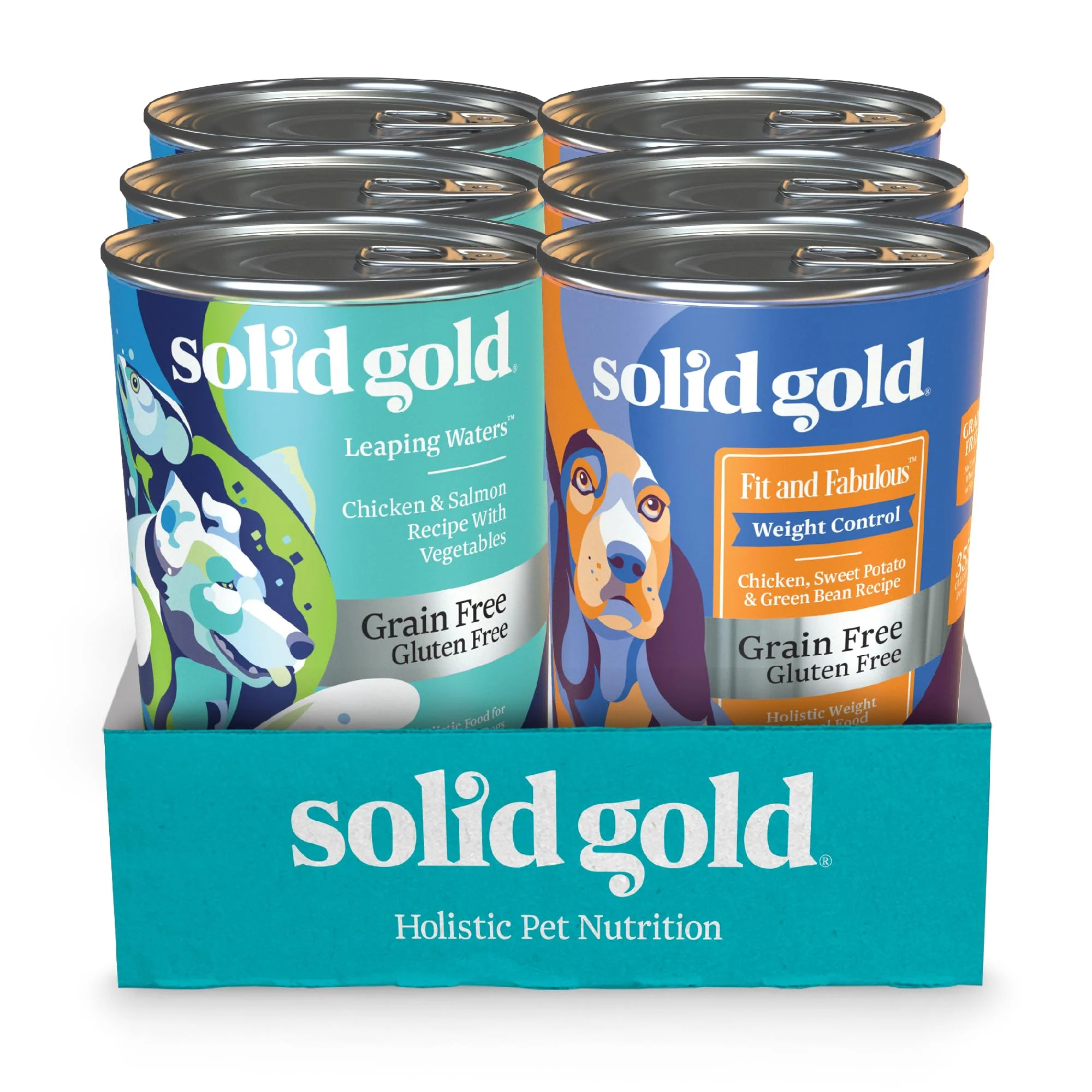 Breathable Solid Gold Wet Dog Food Variety Pack – Fit Fabulous Leaping Waters Grain- Protein 6 Pack Fashionable