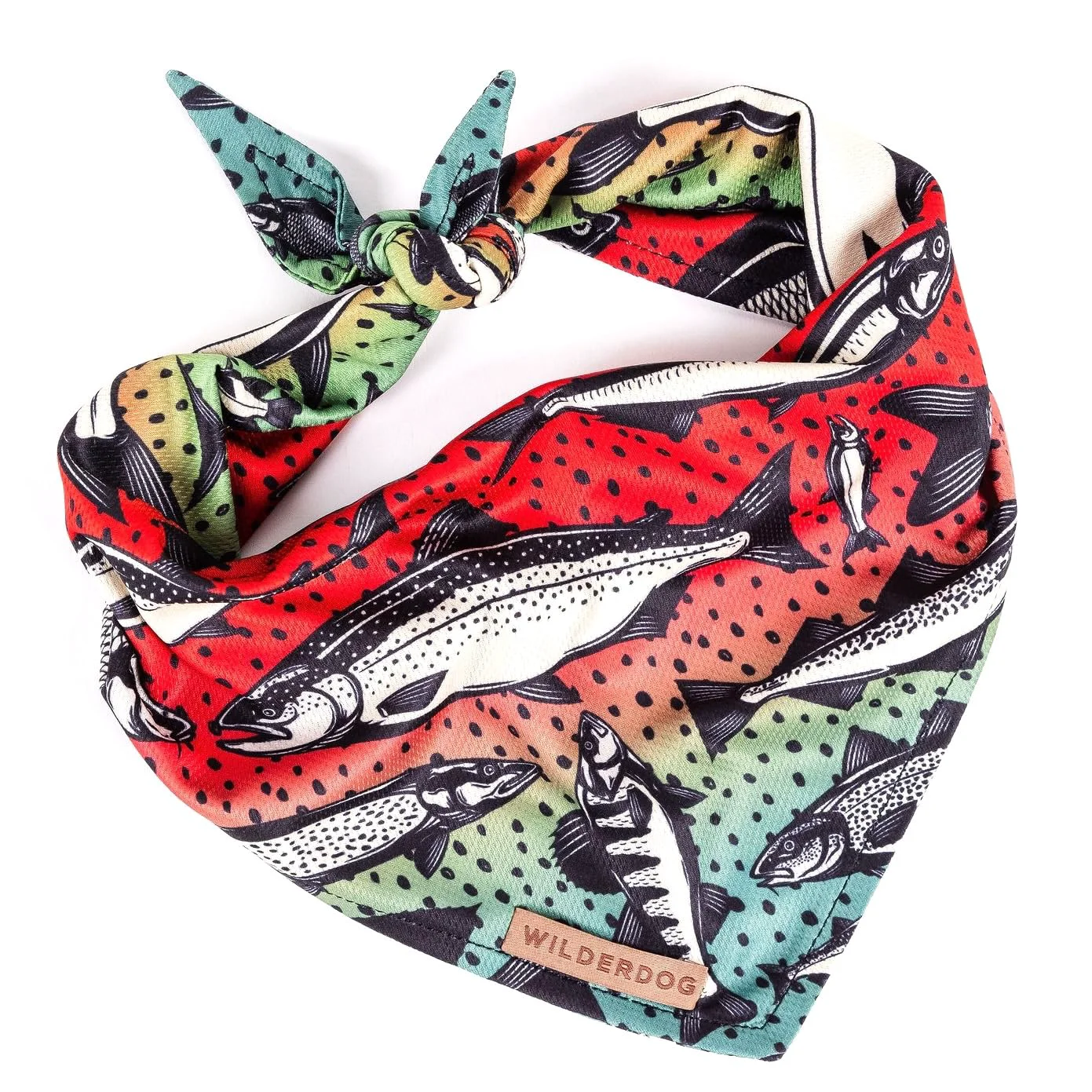 World-Class Wilderdog Dog Bandana - Gone Fishing Lightweight Quick-Dry Mesh 18x18 inches Detailed