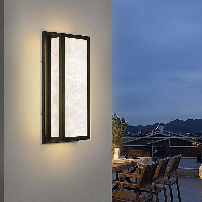 Detailed Outdoor Wall Light LED 20W 16.9in Rectangle - Black Modern Exterior Lighting Fixture with Resin Shade IP65 Waterproof Porch Sconce Brightens to Garage Front Door PatioAbout ThisOverview Smart