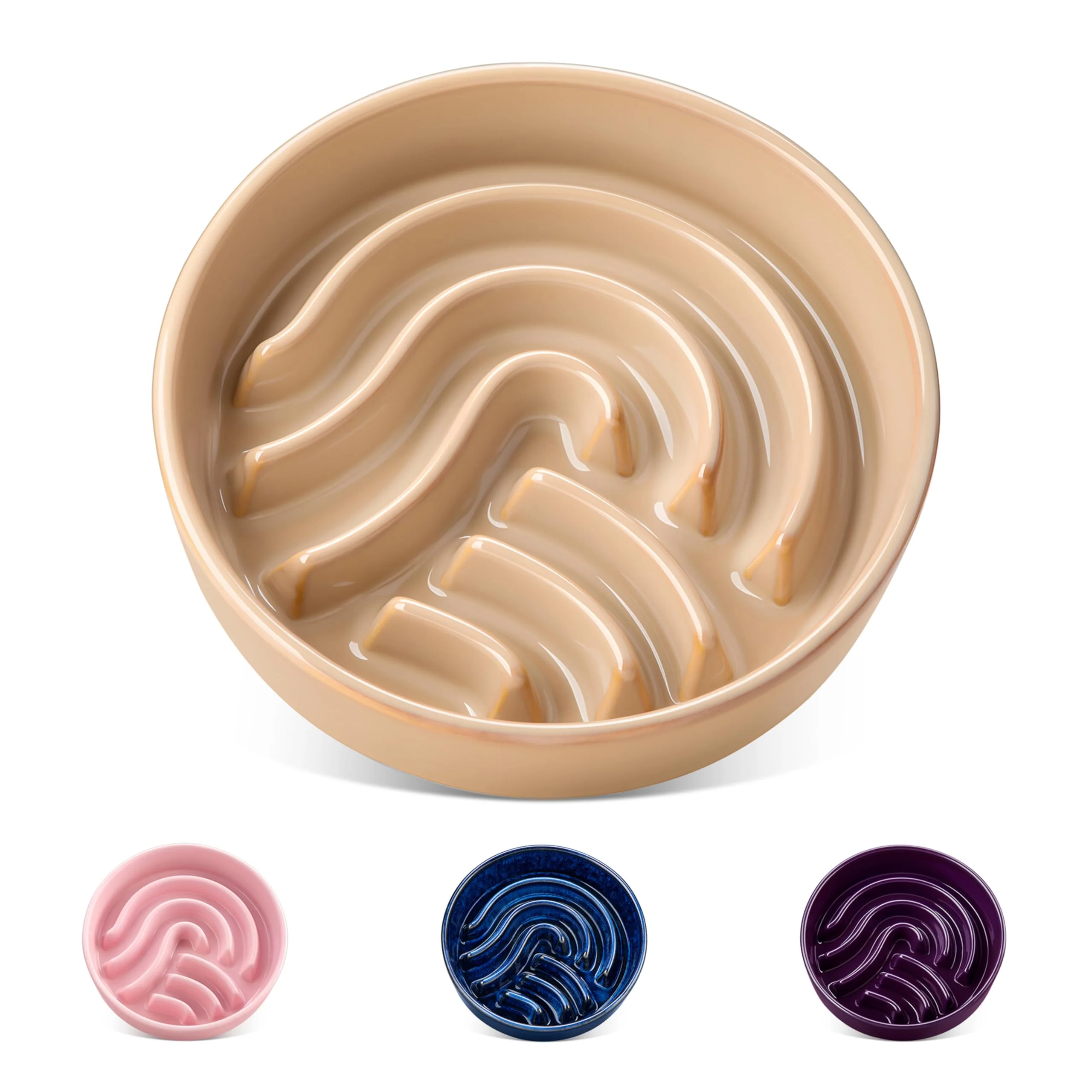 Elegant Vancasso Slow Feeder Dog Bowl - 0.6 Cup Ceramic Puzzle Bowl for Small Dogs Brown Advanced