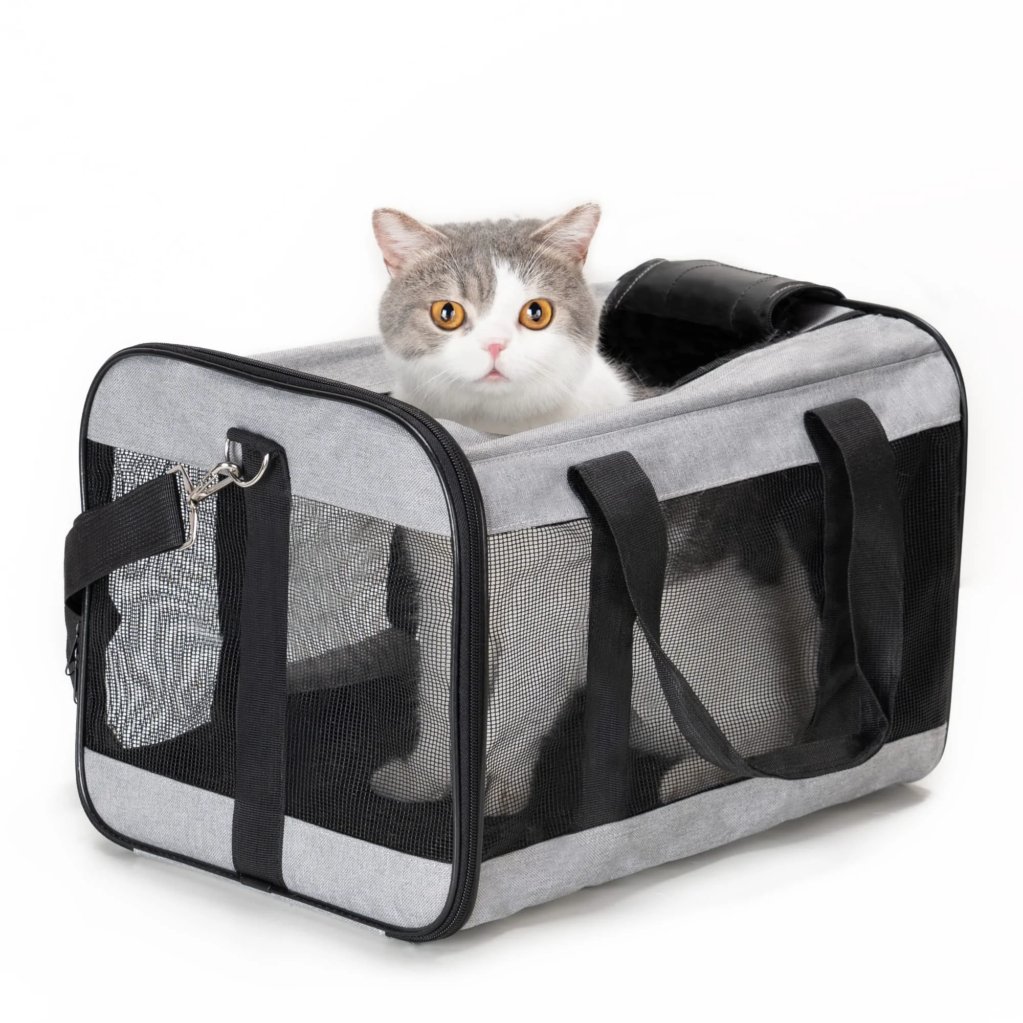 Original Design Conlun Cat Carrier Airline – Soft-Sided Pet Carrier with Inner Safety Leash Gray M for Cats Small Dogs up to 15 lbs Minimalist
