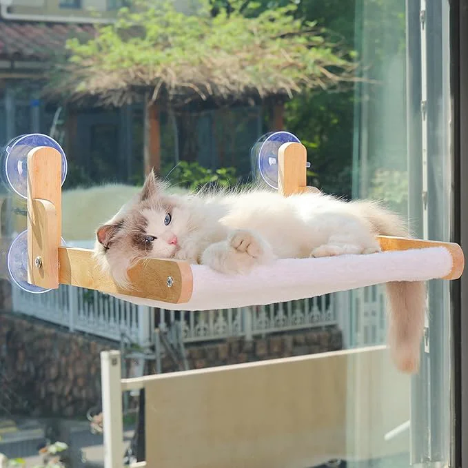 Clean Cat Window Perch with Wooden Frame – Aloxina Foldable Cat Hammock Bed Versatile