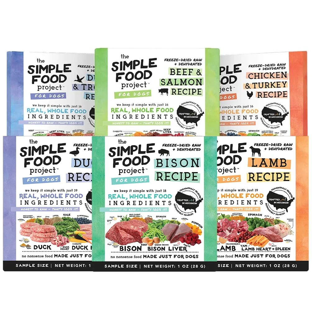 Reliable Simple Food Project ze-Dried Raw Dog Food Topper – 6 x 1oz Samples Bison Duck Lamb Beef Salmon Duck Trout Chicken Turkey High-Performance