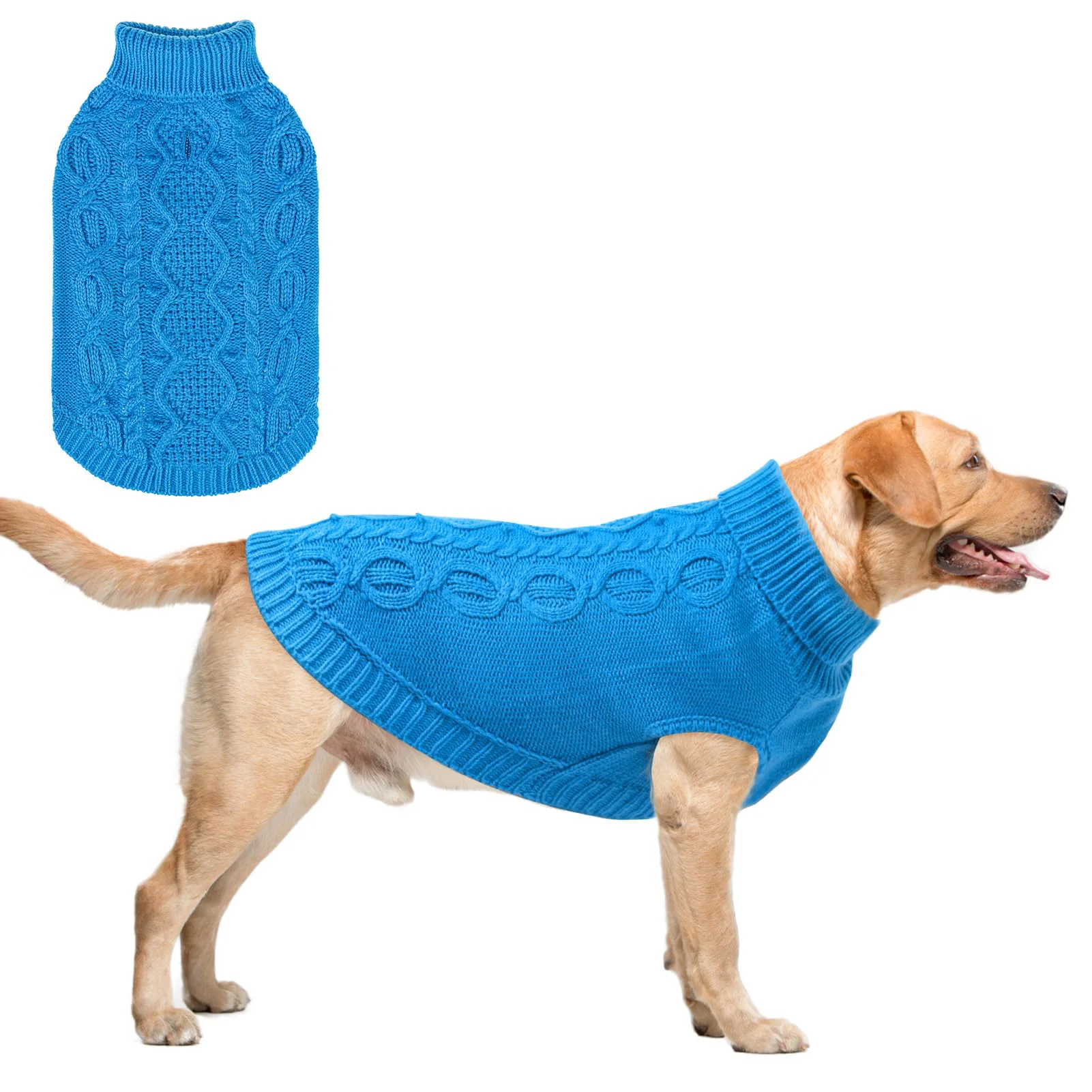 Verified SCENE XXXL Dog Sweater Lake Blue – Soft Warm Knitted Turtleneck Pullover with Leash Hole Green