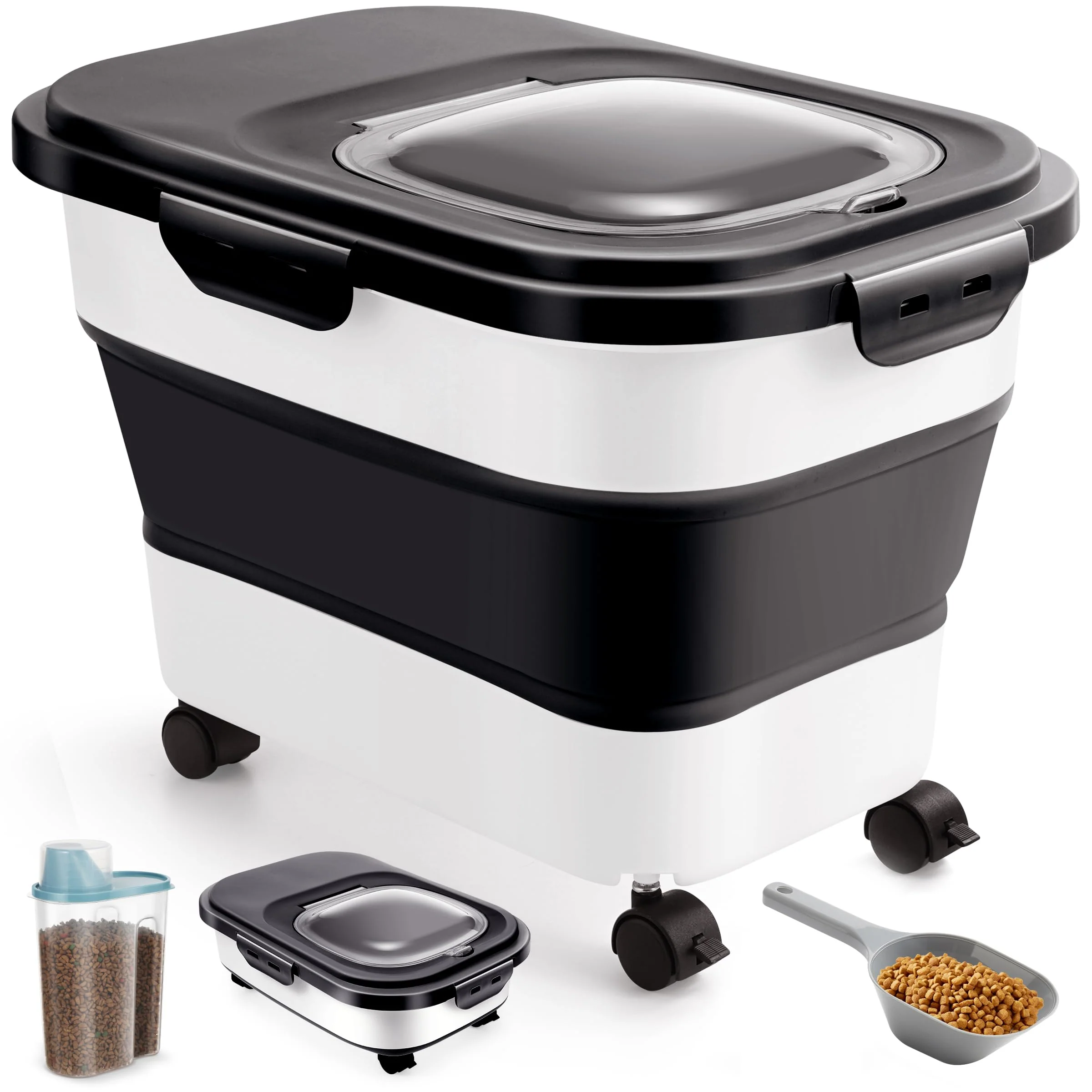 Crafted AN 20-Lb Dog Food Storage Container – Collapsible Airtight Lids Wheels and 2.5L Small Container Black Healthy