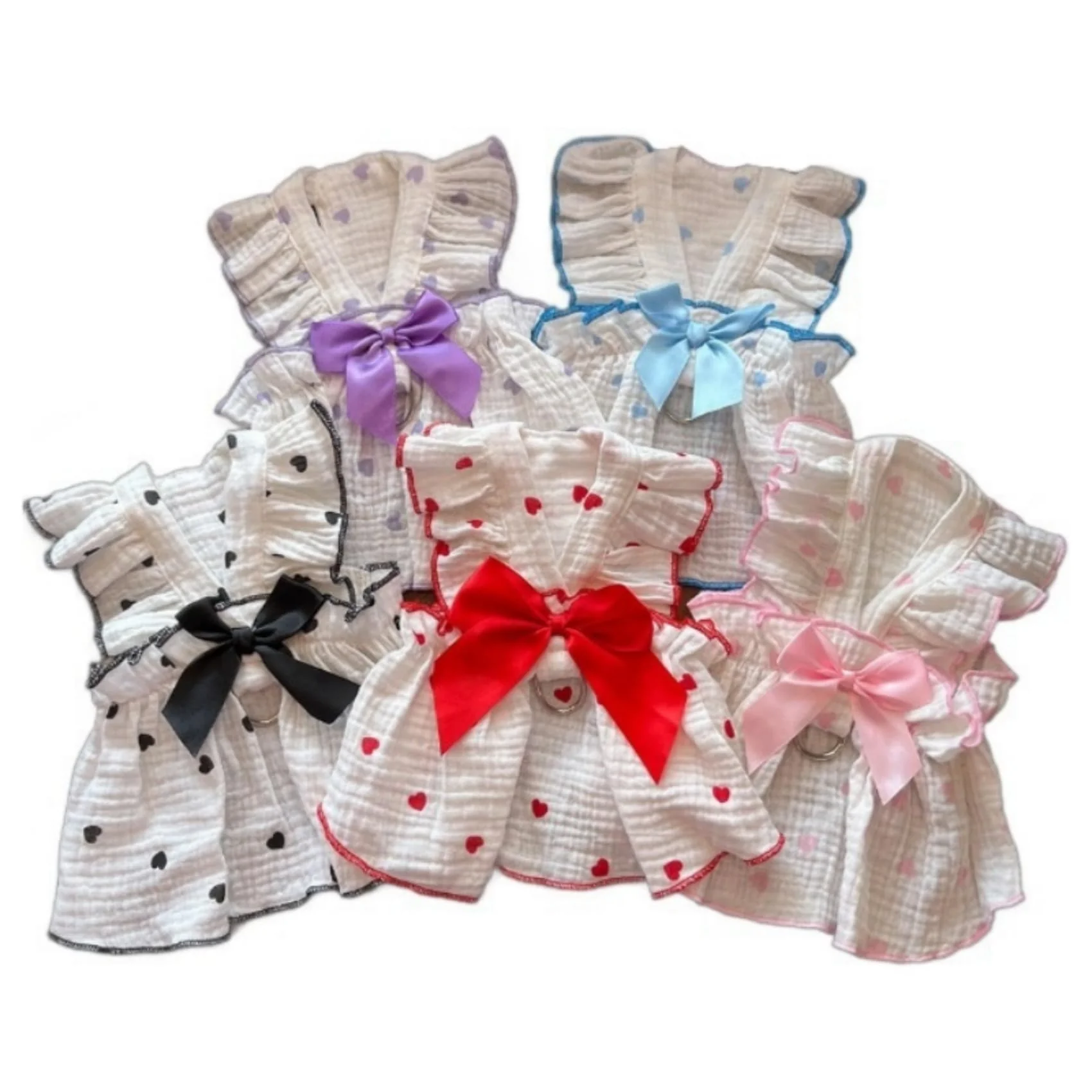 Authentic TAPBULL Dog Dresses – Heart Design Pet Clothes 5-Pack Large Pink Red Blue Purple Black Stylish