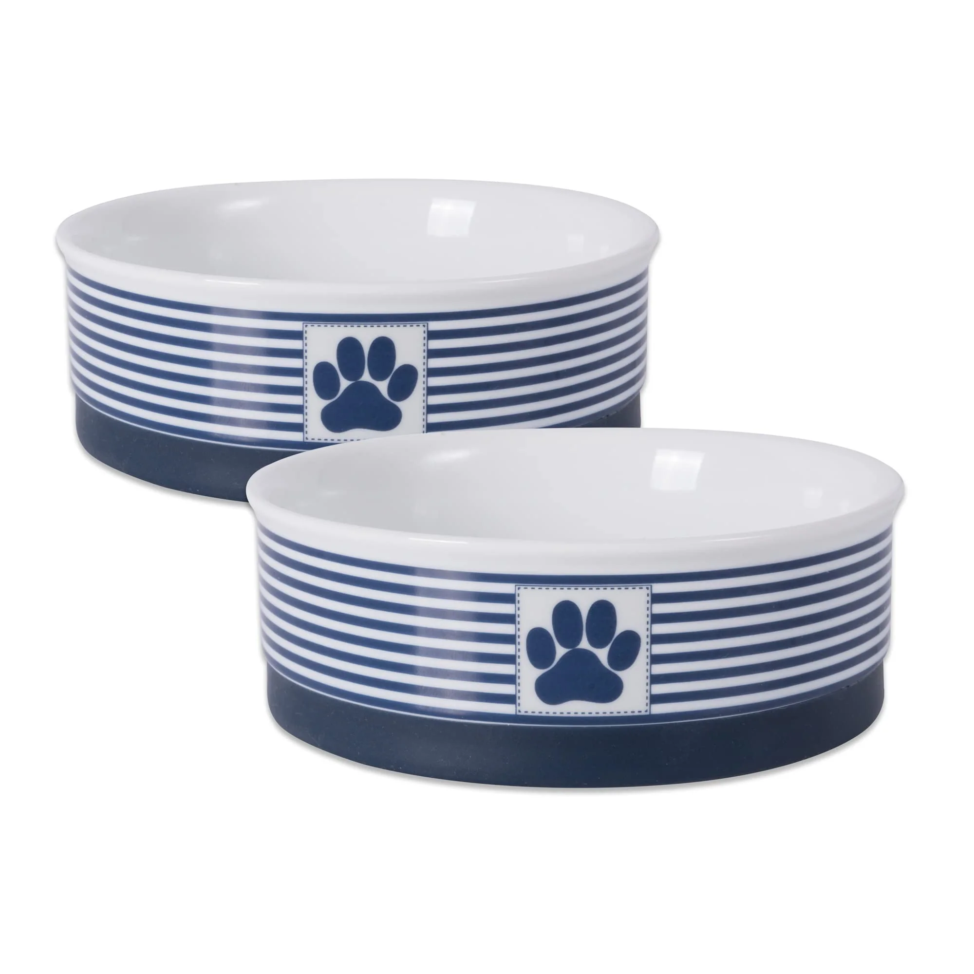 Professional Bone Dry Paw Patch Ceramic Pet Bowls – Medium Set 6x2in Nautical Blue Trendy