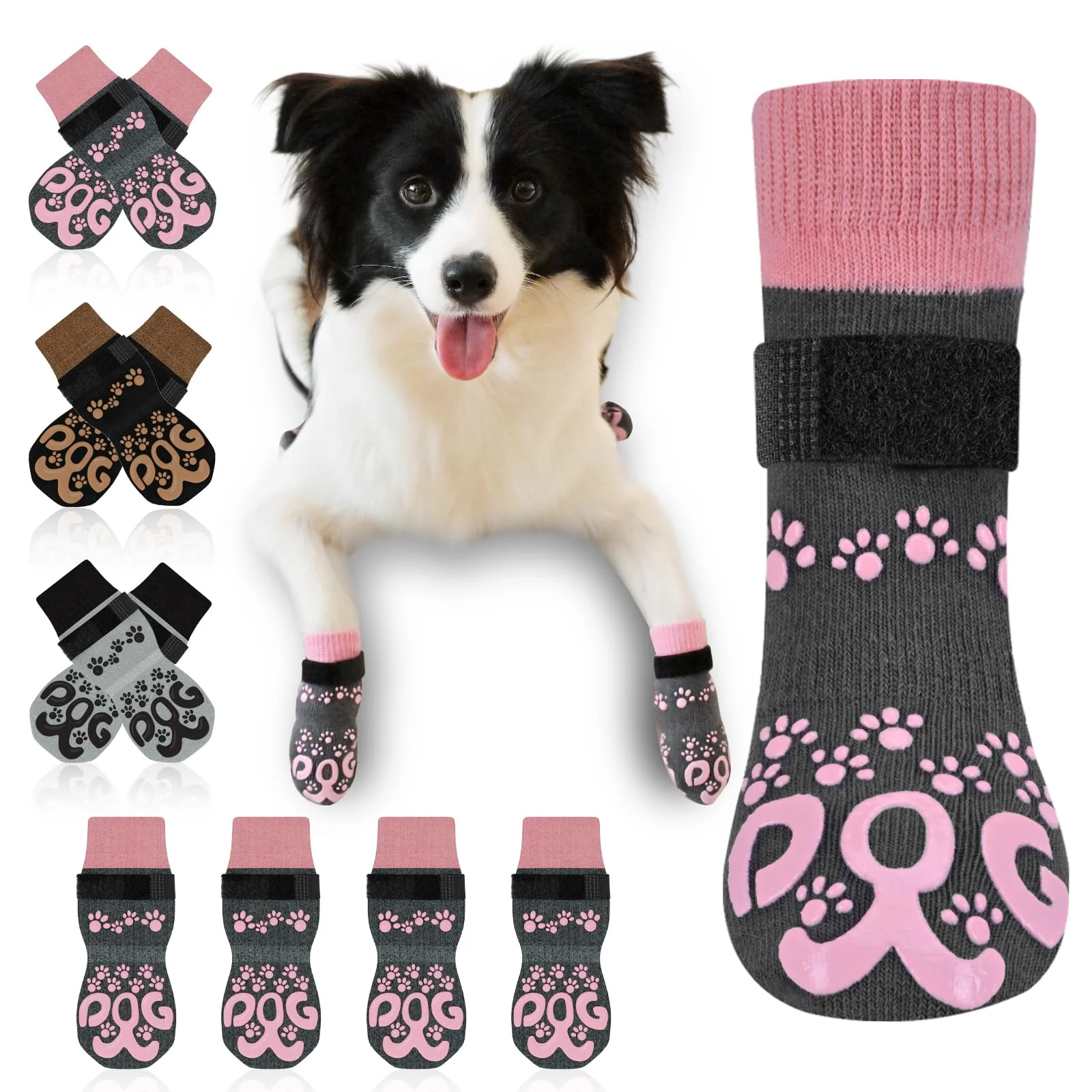 Traditional ROUWINNE Anti Slip Dog Socks - Double-Sided Grips for Hardwood Floors Dark Grey Pink XXL Responsible