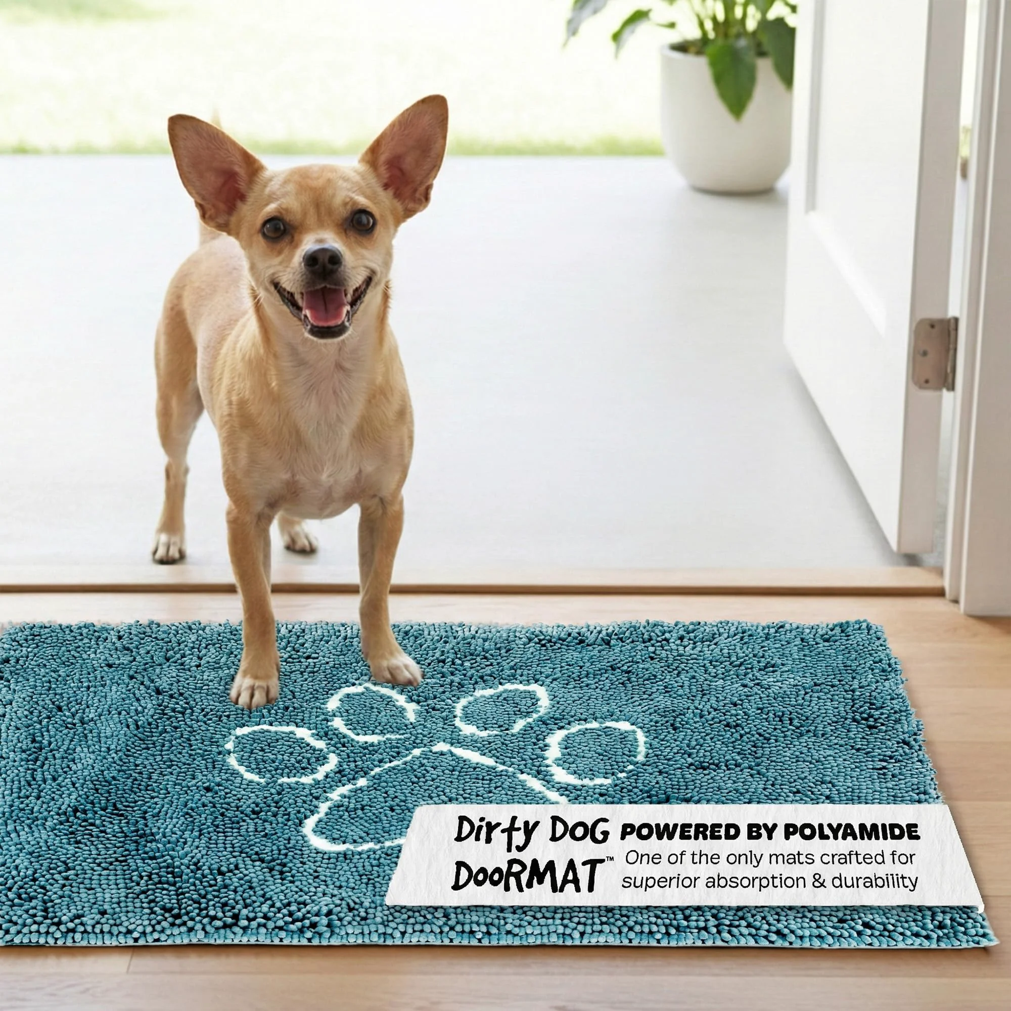 Natural Dog Gone Smart Dirty Dog Doormat – Fast Drying Super Absorbent Microfiber with Gripper Backing Pacific Blue Secure