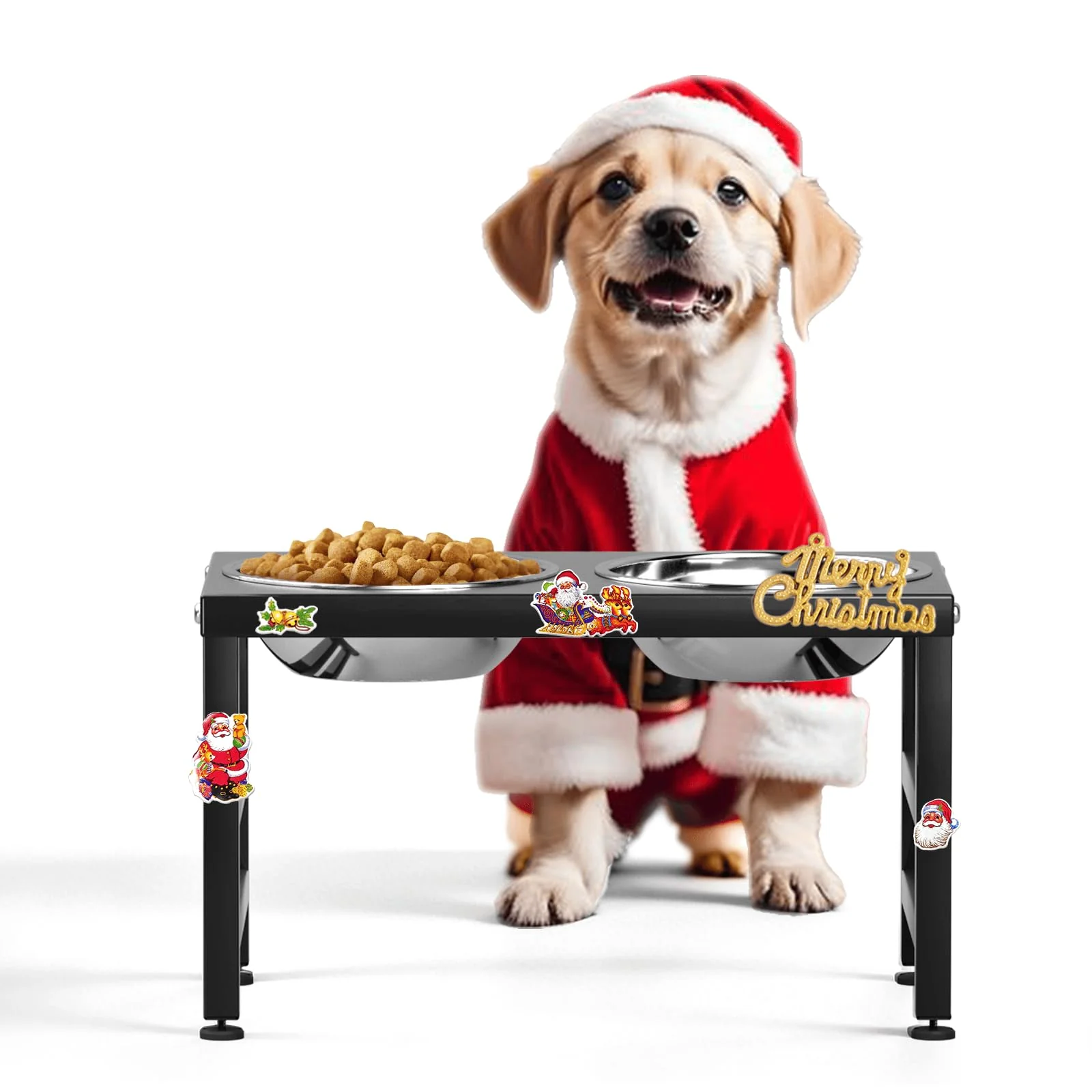 Carefully Designed ADENGL Raised Dog Bowl Stand – 10-Inch d Feeder with 2x 42oz Stainless Steel Bowls 16x24 Non-Slip Mat Next-Generation