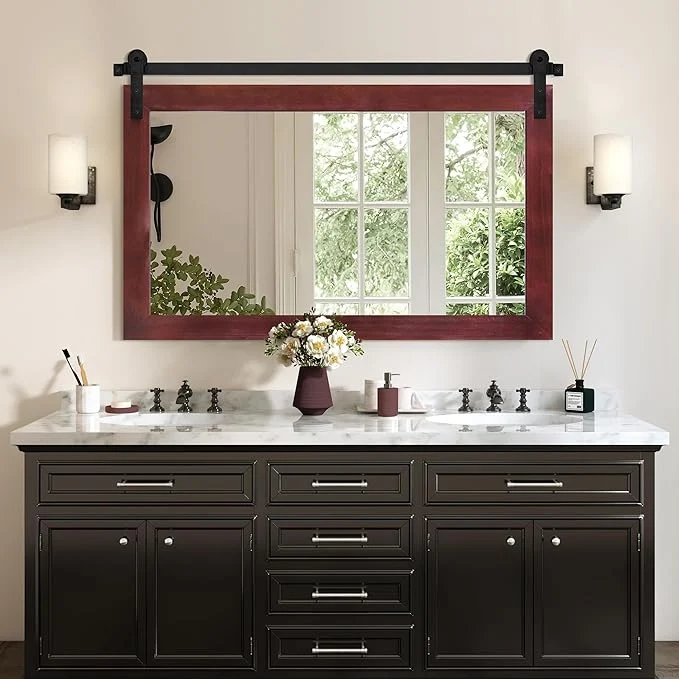 Elegant COGOOD Farmhouse Bathroom Mirror - 41 x 30 Rustic Barn Door Mirror for Living Room Entryway Bedroom Vanity Wall Decor Espresso About ThisOverview Top-Quality