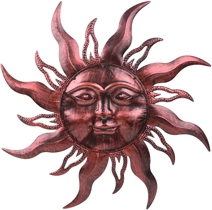 Lightweight HOBYLUBY 28'' Metal Sun Wall Decor Large Outdoor Wall Art Decor Hanging Decorative for Patio Porch Fence Garden Brown About This Reusable