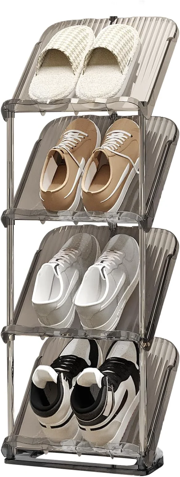 Specialty YYW Narrow Shoe Rack Vertical Shoes Rack for Entryway Corner Shoe Storage Organizer for Small Spaces Transparently Tall Slim Shoe Shelf for Front Door Entrance Living Room Grey 4 LayersAbout ThisOverview Fine Crafted