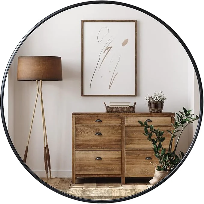 Recyclable Growsun 39 inch Black Round Mirror Large Wall Mounted Circle Mirror Metal Frame for Bathroom Entry Dining Room Living RoomAbout ThisOverview Natural