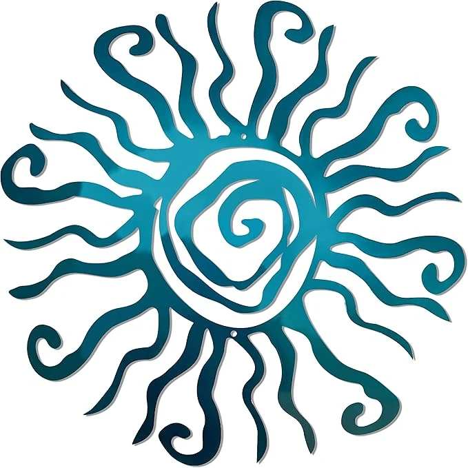 Specialty Wacky Sun Metal Wall Art Indoor Outdoor Decor - 18 Teal Rust Proof Wall Sculpture - Made in USA - I for Bedroom Garden Home Patio and FarmhouseAbout This Contemporary