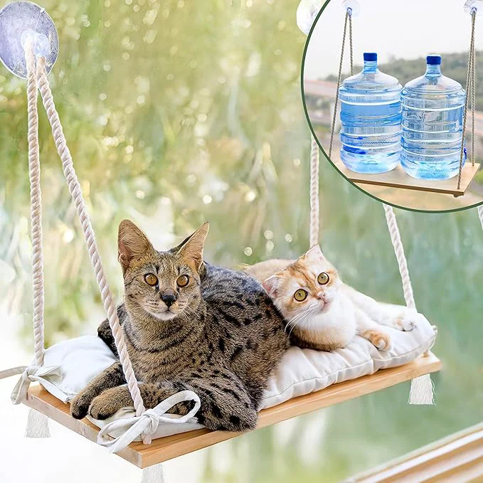 Trusted Large Cat Window Perch with Industrial-Grade Suction Cups – Solid Pine Wood User-Friendly