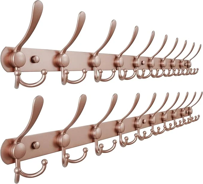 Dependable Dseap Coat Rack Wall Mount - 38 Long 10-Tri-Hooks Heavy Duty Coat Hanger Rail Wall Hooks for Hanging Coats Hats Clothing Clothes Purse Mudroom Entryway Rose Gold Pack of 2About ThisOverview Lightweight