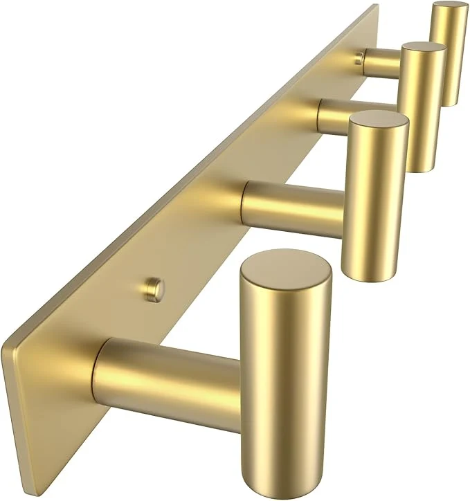 Specialty VAEHOLD Hat and Coat Wall Mount Rack - Hooks for Robes Bags Keys and Towels - Bathroom Towel Hanger Organizer Gold T Shape 4 Hooks 1 Pack About ThisOverview Carefully Designed