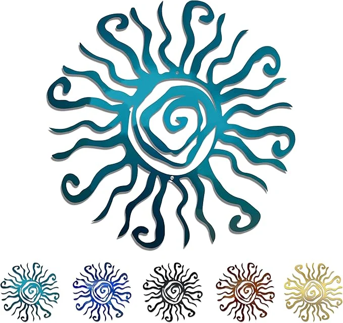 Soft Riverside Designs Wacky Sun Metal Wall Art Indoor Outdoor Decor - 12 Teal Rust Proof Wall Sculpture - Made in USA - I for Bedroom Garden Home Patio and FarmhouseAbout This Contemporary