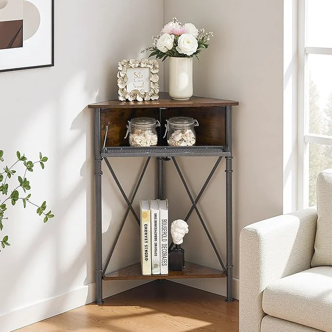 Environmentally Friendly VECELO 3 tier Corner Table Cabinet with Flip Door and Storage Shelves -Standing Organizer for Compact Space in Living Room Study Lobby Bedroom IndustrialAbout ThisOverview Luxury