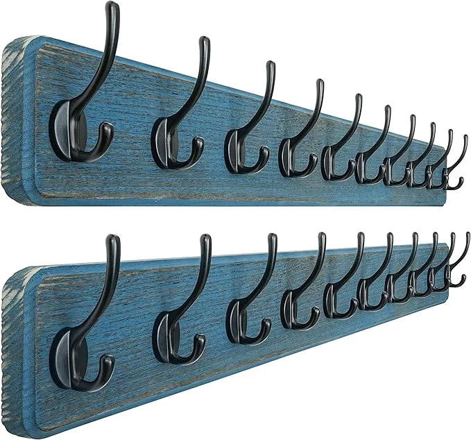 Consistent Dseap Coat Rack Wall 38-1 4 Long Patented Heavy-Duty 10-Double-Hooks Wooden Wall Mounted Coat Rack Coat Hanger Hook Rail for Winter Coats Hat Jacket Clothing Weathered Blue Pack of 2About ThisOverview Practical