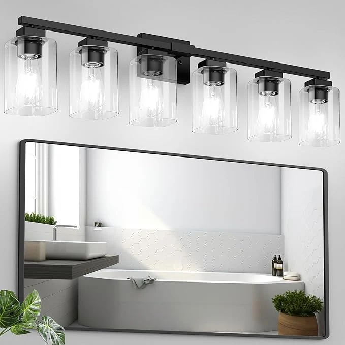 Reusable BesLowe 37 6-Light Bathroom Light Fixture Modern Black Vanity Light Bathroom Lighting Fixtures Over Mirror Matte Black Bathroom Wall Lamp Wall Lights for Living Room Bedroom HallwayAbout ThisOverview Traditional