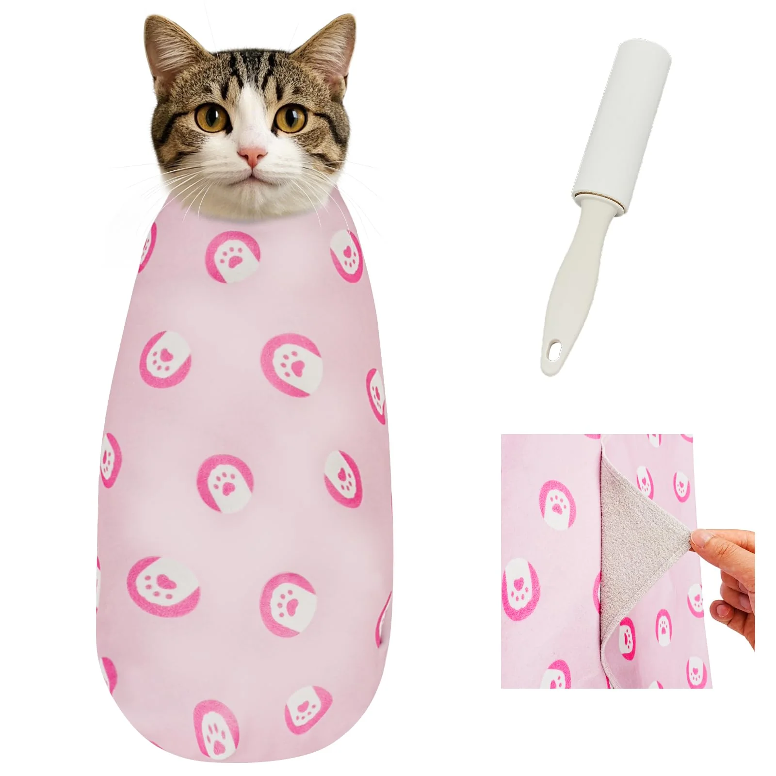 Reusable Supet Cat Wrap for Nail Trimming Grooming — Silent Self-Adhesive Multi-Use Cat Swaddle Safe