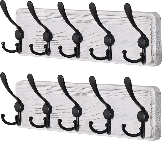 Original Dseap Coat Rack Wall Mounted - 5 Tri Hooks Heavy Duty Wooden Wall Coat Hanger Coat Hook for Clothes Hat Jacket Clothing White Black Pack of 2About ThisOverview Superior