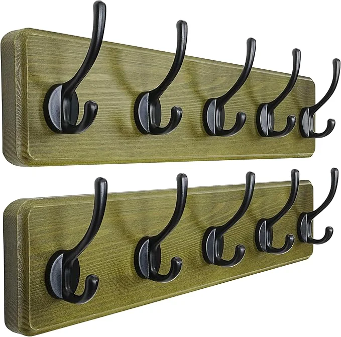 Recyclable Dseap Coat Rack Wall Patented Heavy-Duty 5-Double-Hooks Wooden Wall Mounted Coat Rack Coat Hanger Hook Rail for Winter Coats Hat Jacket Clothing Weathered Green Pack of 2About ThisOverview Sophisticated