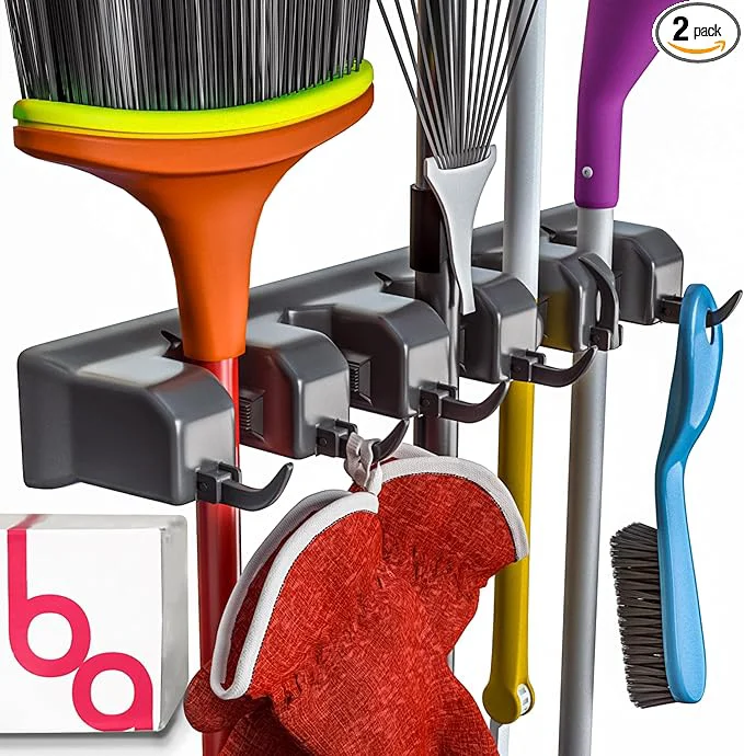 Exclusive EXTRA GRIP Mop Broom Holder Wall Mount - Wall Hanging Garden Tool Utility Closet Organizer Mop Broom Hook Broom Hanger Wall Mount Mop Broom Organizer Wall Mounted Broom Rack Mop StorageAbout ThisOverview Environmentally Friendly