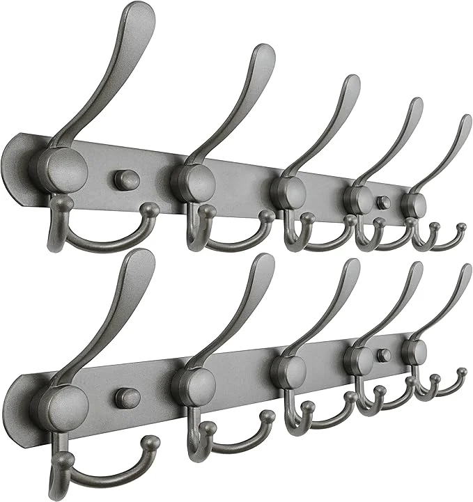 Convenient Dseap Coat Rack Wall Mounted - 5 Tri Hooks Heavy Duty Stainless Steel Metal Coat Hook Rail for Coat Hat Towel Purse Robes Mudroom Bathroom Entryway Grey Pack of 2 About ThisOverview Detailed
