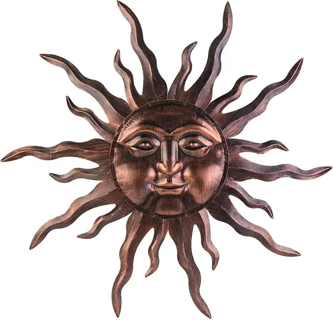 First-Class VZVXCC Large Metal Sun Wall Art Decor- 30 inches Sun Wall Hanging Decoration for Indoor Outdoor 3D Sunshine Face Metal Wall Sculpture for Home Bedroom Living Room Office Garden Yard Patio Bronze About This Dependable