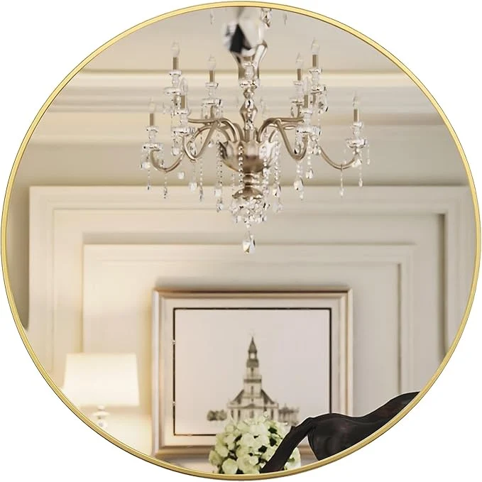 Recyclable Growsun 48 inch Large Gold Round Mirror Bathroom Mirror for Wall Metal Frame Round Mirror for Fireplace Living Room Wall DecorAbout ThisOverview Natural