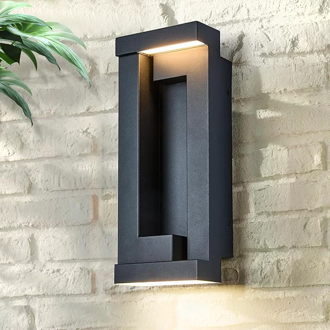 Original Design Modern Outdoor Art Wall Lights IP65 Anti-Rust 2200 Lumens Triac Dimmable LED Porch Light Textured Black Frosted Glass Voltage 120-277V Wall Mount for Patio Garage EntrywayAbout ThisOverview User-Friendly