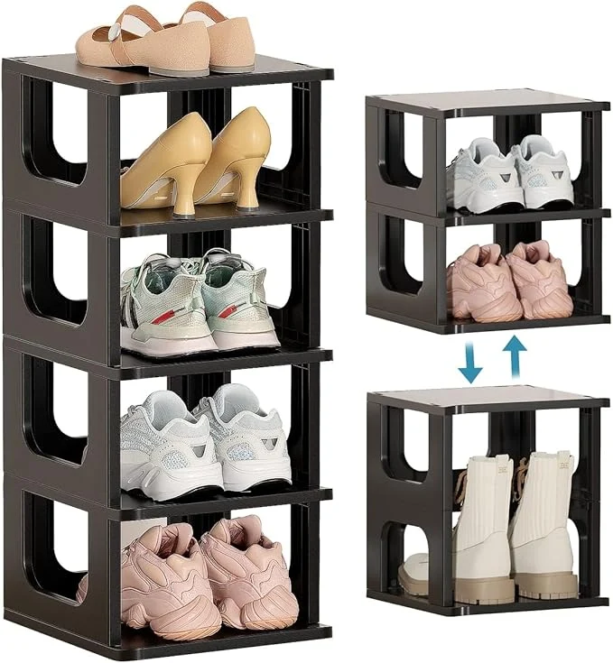 Official HAIXIN Shoe Organizer Rack for Small Spaces 5 Tier Plastic Vertical Narrow Shelves for Closet Black Shoe Holder Stand for Entryway Storage Boots Organizer Stackable CabinetAbout ThisOverview Exceptional