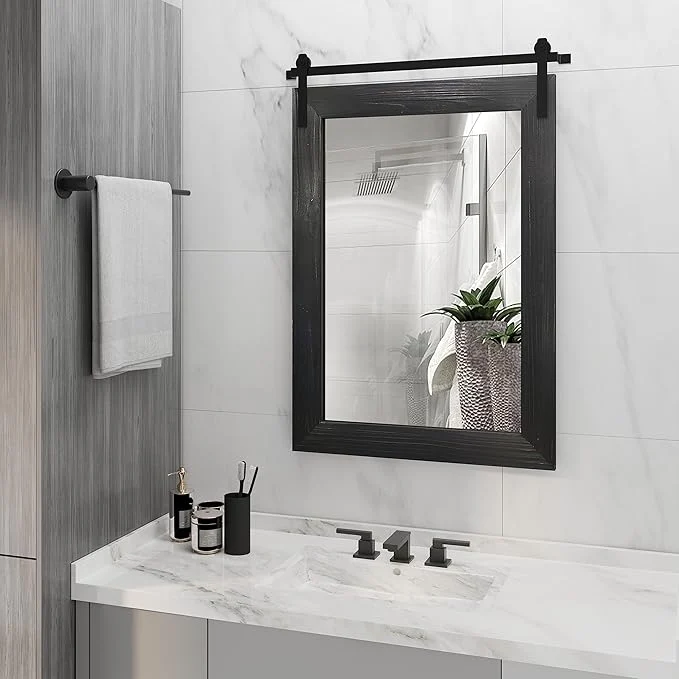 Pure COGOOD Farmhouse Barn Door Mirror - 38 X 25 Rustic Bathroom Mirror for Living Room Entryway Vanity Wall Decor Black About ThisOverview Long-Lasting