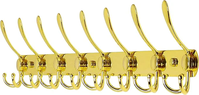 Verified Dseap Coat Rack Wall Mount - 29.5 Long 8-Tri-Hooks Heavy Duty Coat Hanger Rail Wall Hooks for Hanging Coats Hats Clothing Clothes Purse Mudroom Entryway GoldAbout ThisOverview Organic