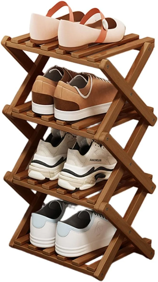 Expertly Made Comeon Bamboo Shoe Rack Foldable Vertical Shoe Rack for Front Door Entrance Narrow Shoe Organizer Small Shoe Shelf for Entryway Shoe Storage Closet Multi-Tier Brown Colors 4 Layers About This Reliable