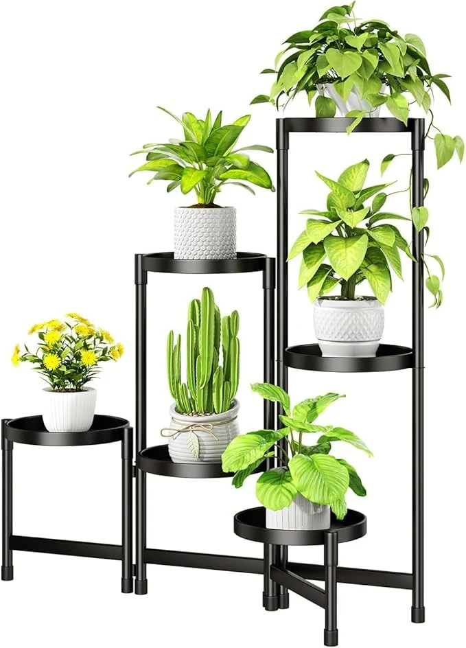 World-Class Plant Stand Indoor Outdoor with Metal Tray 6 Tiered Corner Plant Holders for Folding Plants Flower Pot Holder Display Stand for Living Room Balcony Garden-BlackAbout ThisOverview User-Friendly
