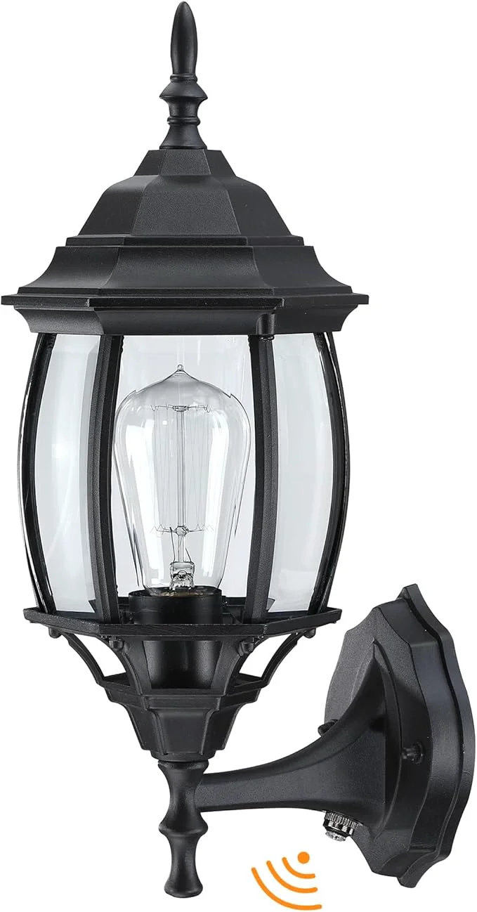 Authentic 16.8 Inch Outdoor Porch Light Dusk to Dawn Black Outside Lights for House Outdoor Exterior Wall Sconce with Dusk to Dawn Sensor Black Wall Lantern for Porch Garage Front Door E26About ThisOverview Breathable