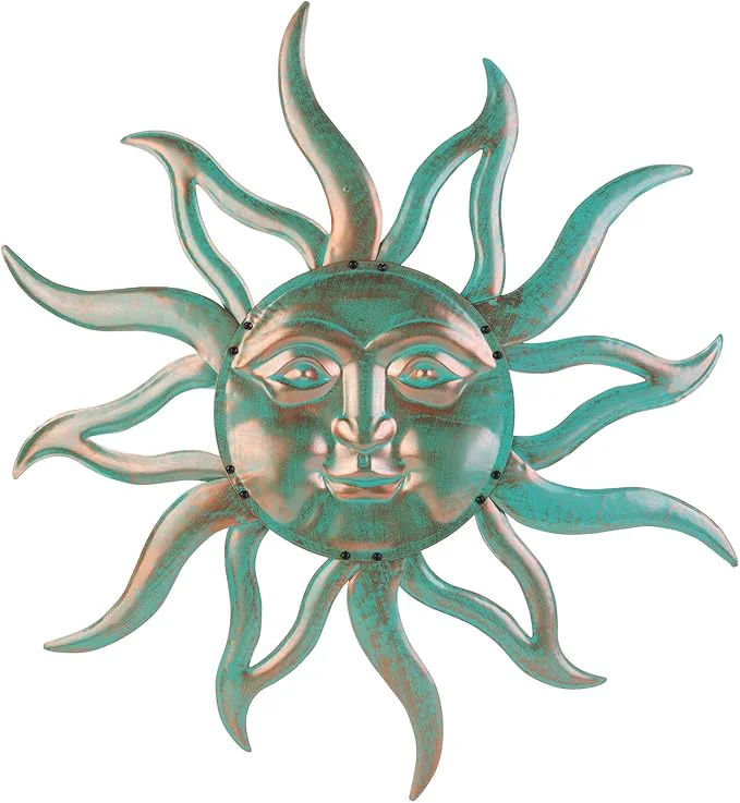Detailed Sun Metal Wall Art Outdoor Decor - 30 Inches Rust Proof Retro Metal Wall Sculpture Statues Wall Art Hanging Decoration for Indoor Outdoor Garden Home Farmhouse Fence Balcony Patio and BedroomAbout This Breathable