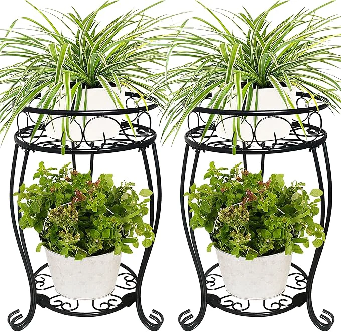 Casual 2 Pack 19.2 inch Metal Plant Stand Rack for Round Flower Pot 2 Tier Potted Holder Indoor Outdoor Rustproof Wrought Iron Heavy Duty Planter Shelf for Corner Living Room Balcony Garden Patio BlackAbout ThisOverview Modern