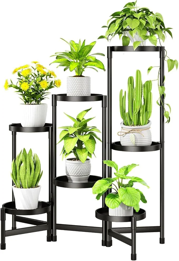 Selected Folding Plant Stand Indoor Outdoor with Metal Tray 7 Tiered Corner Flower Holder Shelf Metal Orchid Display Rack for Patio Porch Living Room Garden Balcony Modern BlackAbout ThisOverview Relaxed