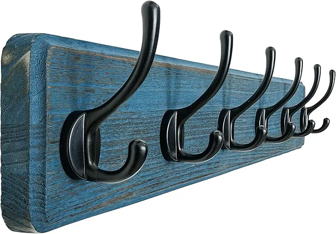Reliable Dseap Coat Rack Wall 24 Long Patented Heavy-Duty 6-Double-Hooks Wooden Wall Mounted Coat Rack Coat Hanger Hook Rail for Winter Coats Hat Jacket Clothing Weathered BlueAbout ThisOverview High-Quality