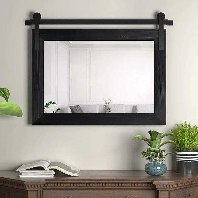 Selected COGOOD Farmhouse Barn Door Mirror - 25 x 18 Rustic Wood Framed Decrative Mirror for Bathroom Living Room Entryway Wall Decor Black About ThisOverview Recyclable